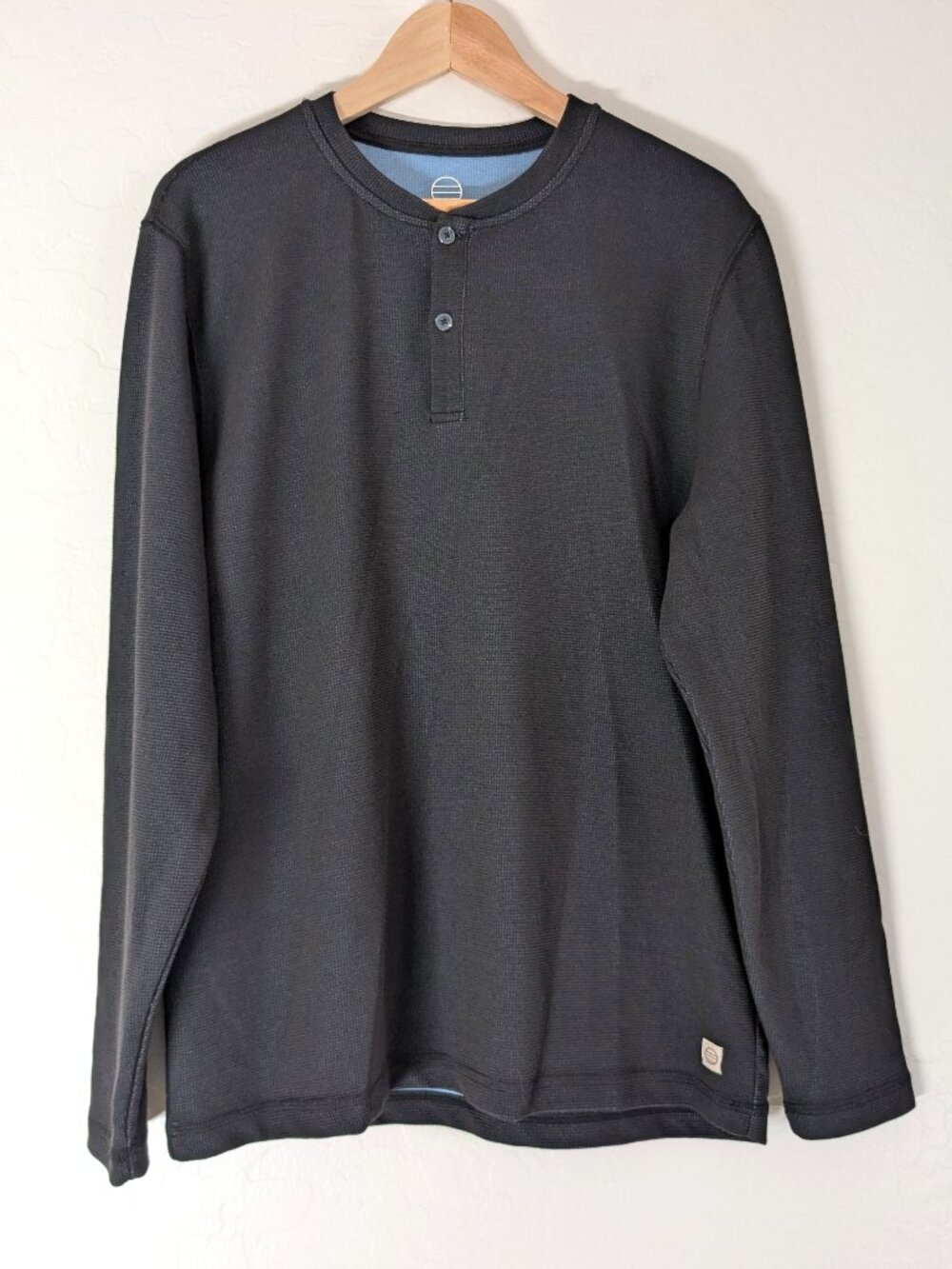 Marine Layer Shirt Mens L Weekend Sport Henley Black Waffle Long Sleeve Pullover